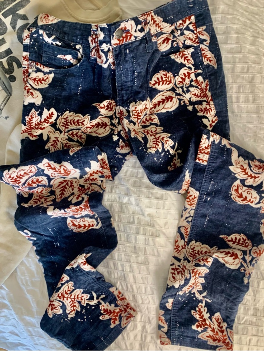 Free People Floral Corduroy Trousers Pantalons velours côtelé imprimé 70s 30x31 - Picture 2 of 6